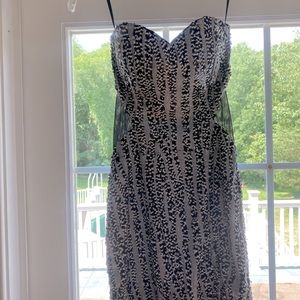 Sequin black and white back zippered Bebe dress